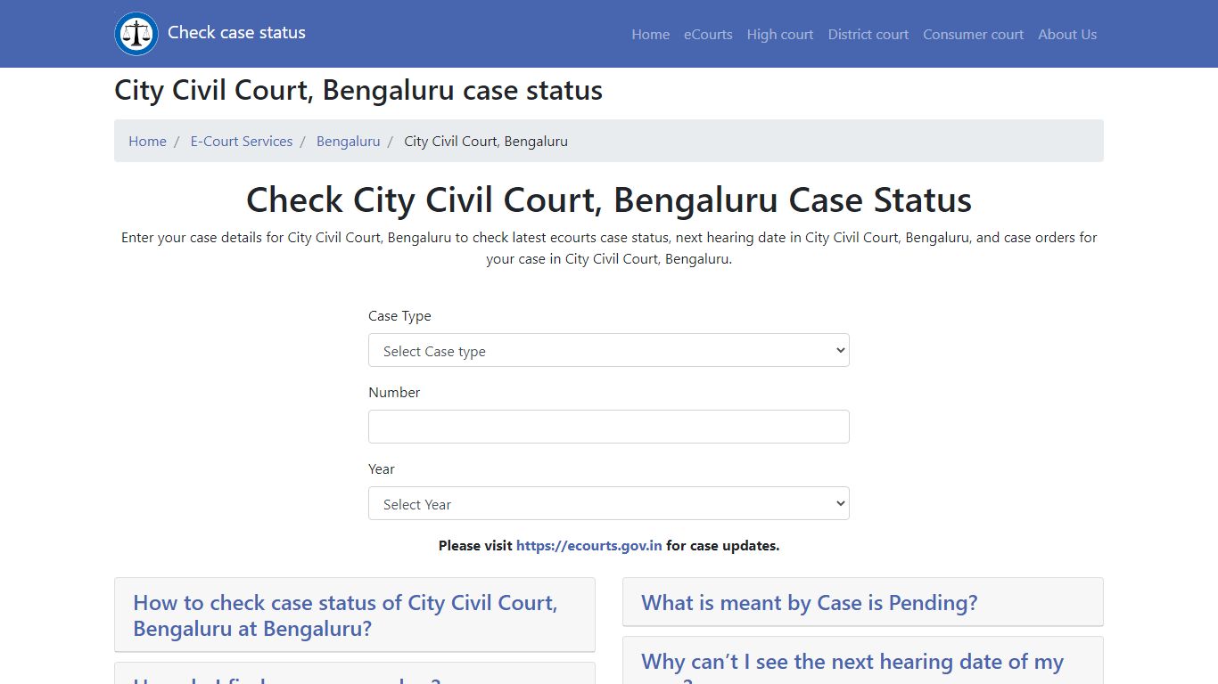 City Civil Court, Bengaluru case status - LawRato.com